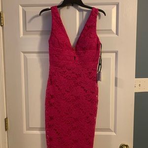 Pink dress comes below knee